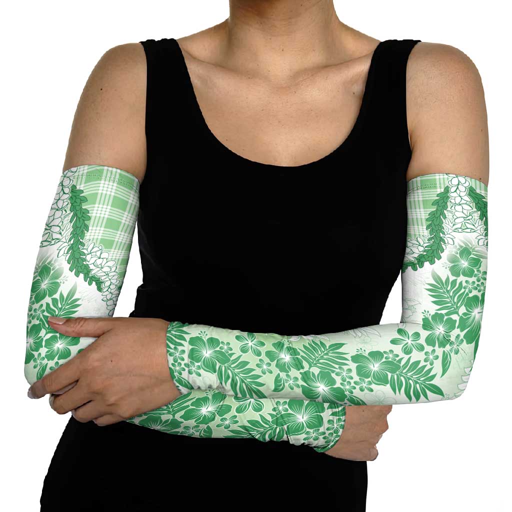 Aloha Hawaii Palaka Arm Sleeves Green Plumeria Lei - Polynesian Pride