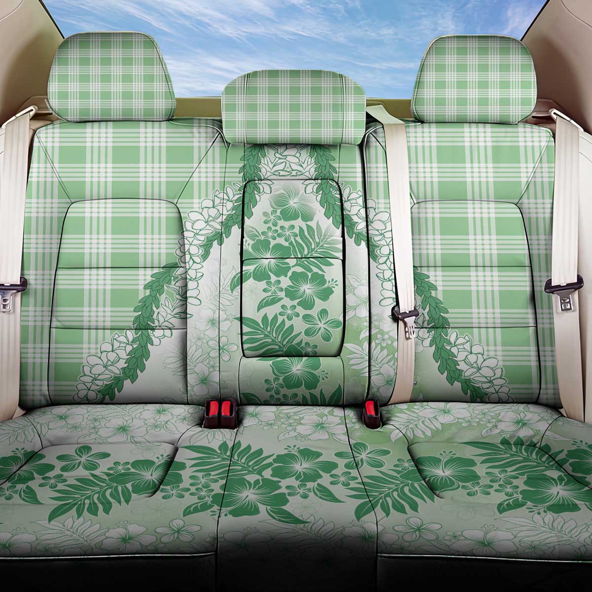 Aloha Hawaii Palaka Back Car Seat Cover Green Plumeria Lei - Polynesian Pride