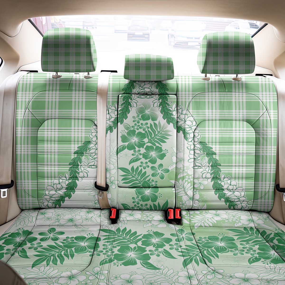 Aloha Hawaii Palaka Back Car Seat Cover Green Plumeria Lei - Polynesian Pride