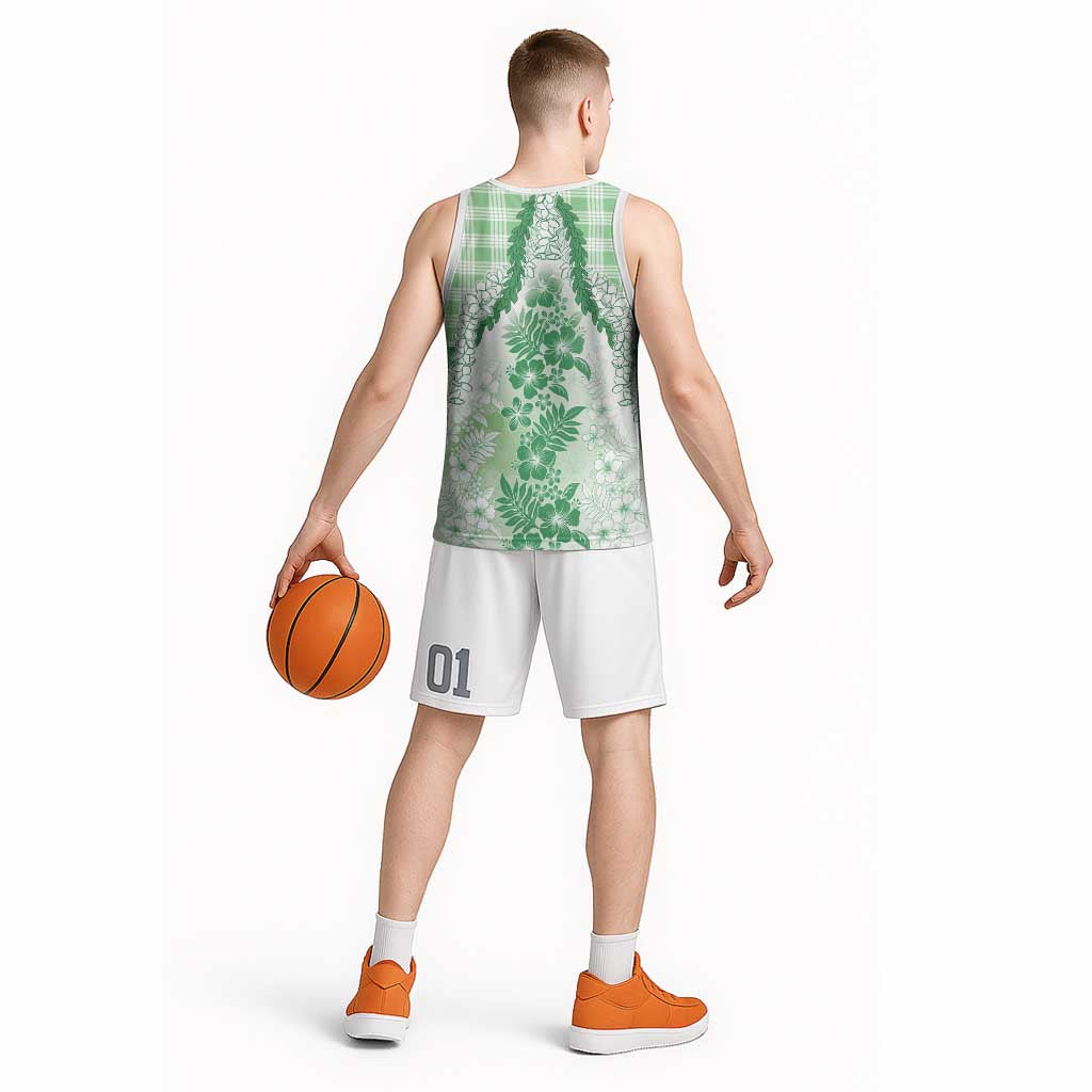 Aloha Hawaii Palaka Basketball Jersey Green Plumeria Lei - Polynesian Pride