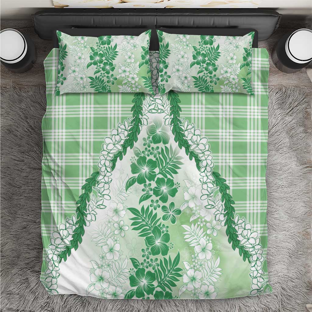 Aloha Hawaii Palaka Bedding Set Green Plumeria Lei - Polynesian Pride
