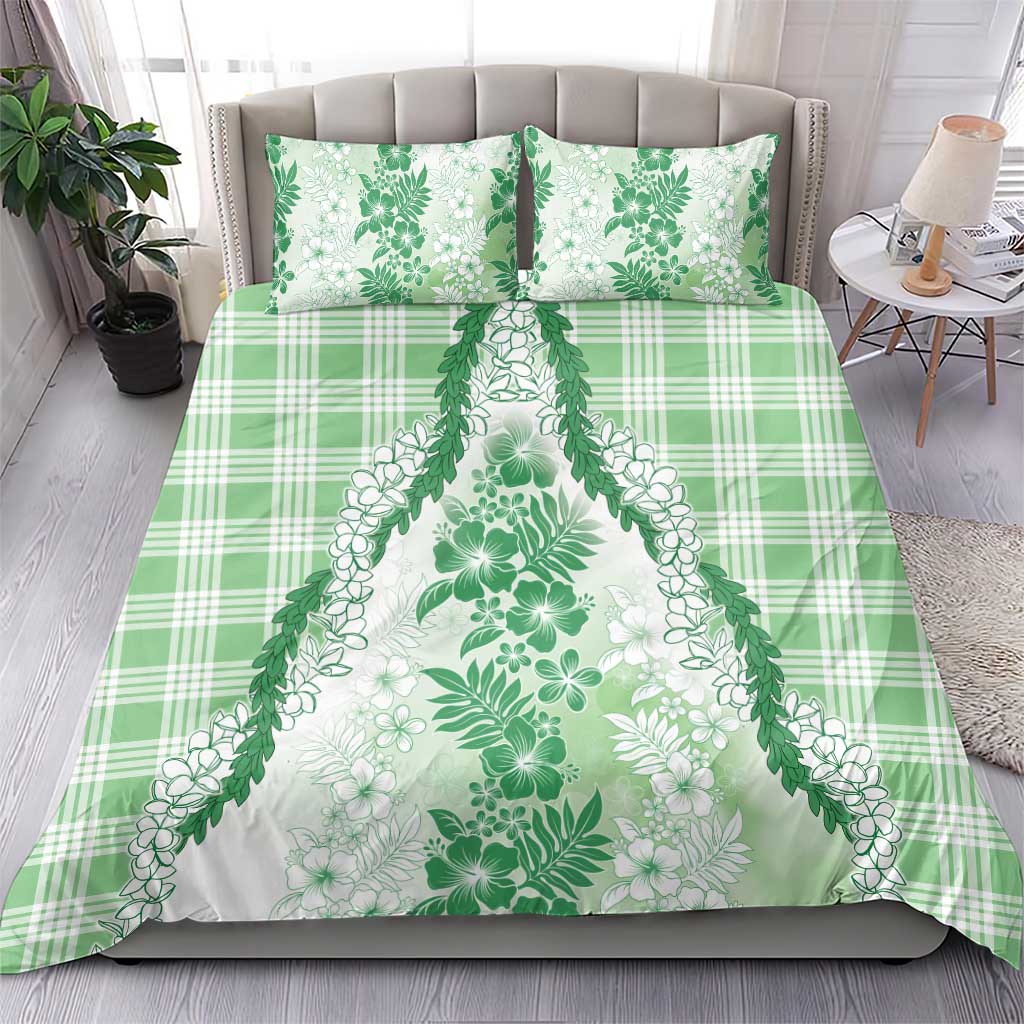 Aloha Hawaii Palaka Bedding Set Green Plumeria Lei - Polynesian Pride