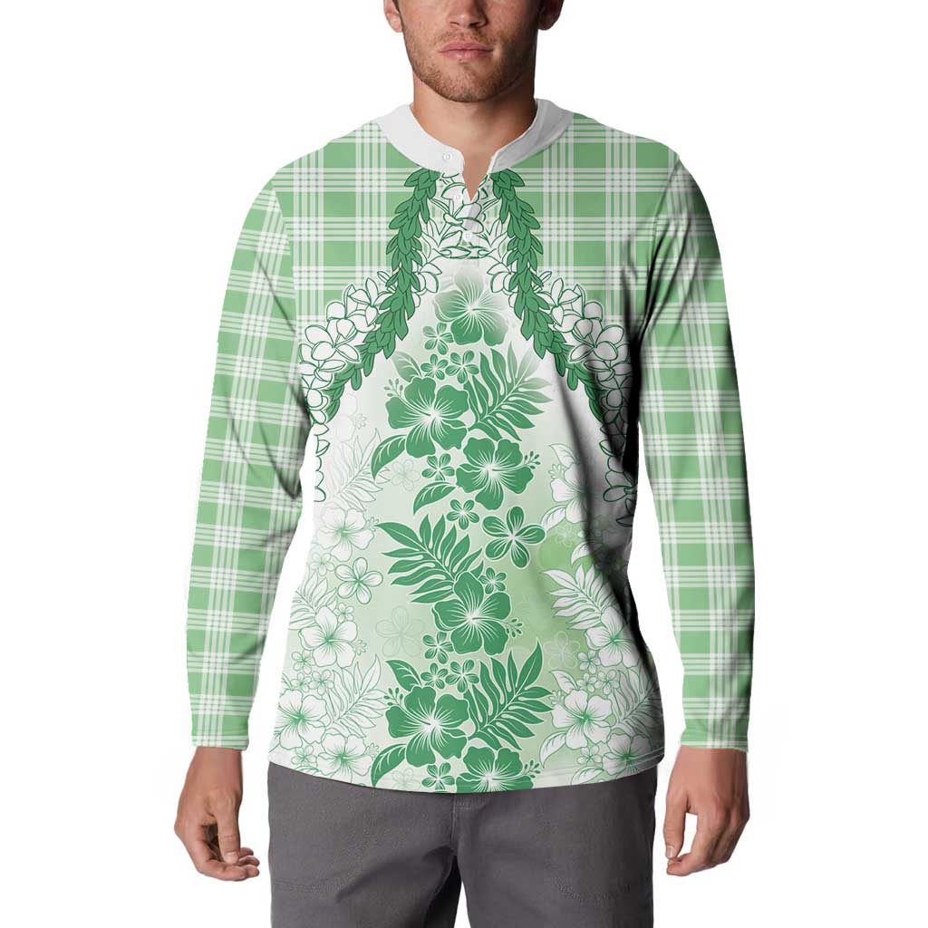 Aloha Hawaii Palaka Button Sweatshirt Green Plumeria Lei - Polynesian Pride