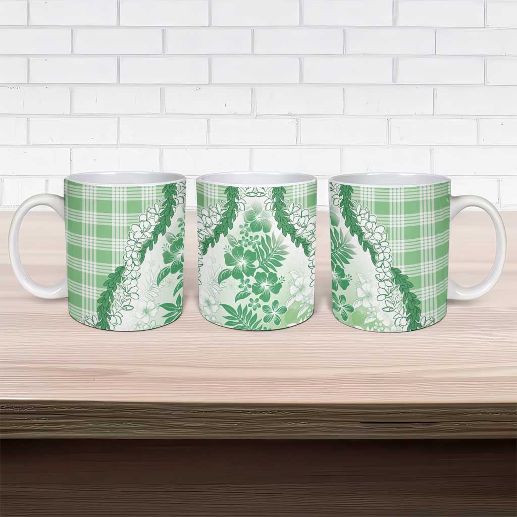 Aloha Hawaii Palaka Ceramic Mug Green Plumeria Lei - Polynesian Pride