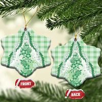 Aloha Hawaii Palaka Ceramic Ornament Green Plumeria Lei - Polynesian Pride