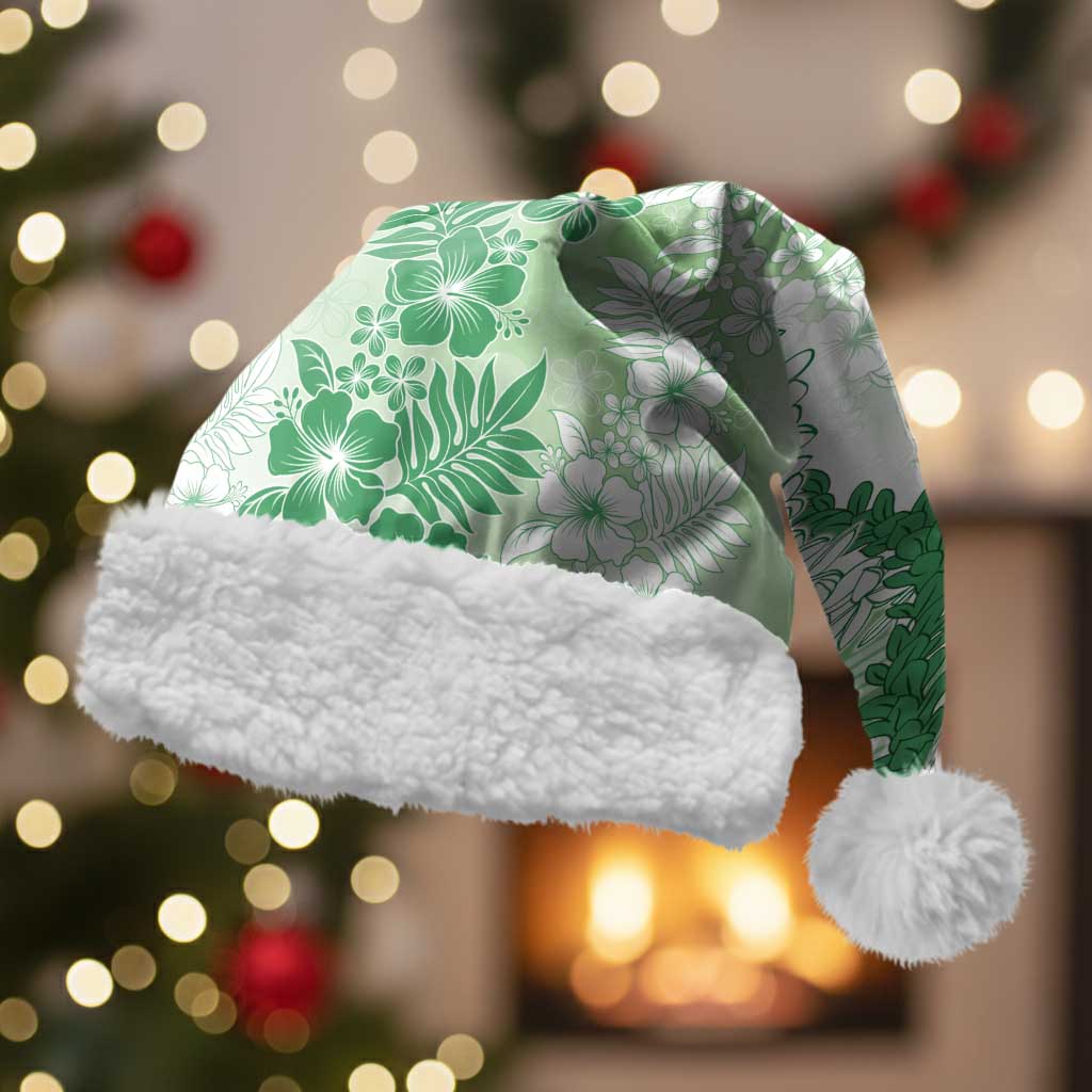 Aloha Hawaii Palaka Christmas Santa Hat Green Plumeria Lei - Polynesian Pride