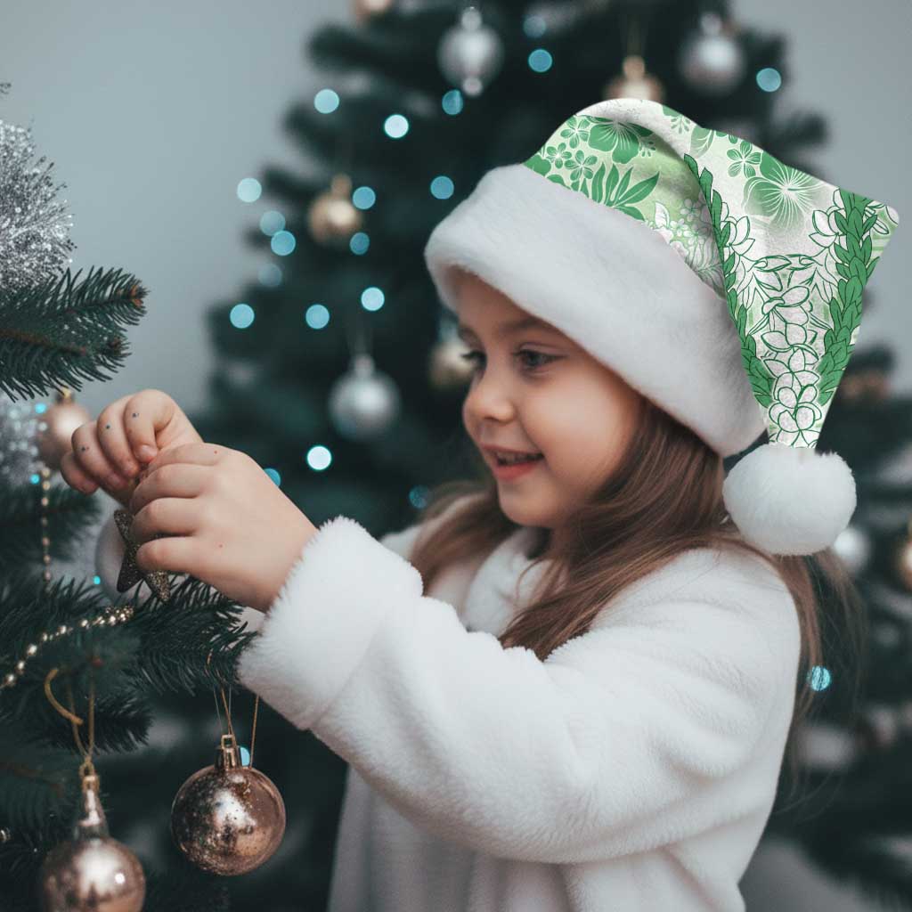 Aloha Hawaii Palaka Christmas Santa Hat Green Plumeria Lei - Polynesian Pride