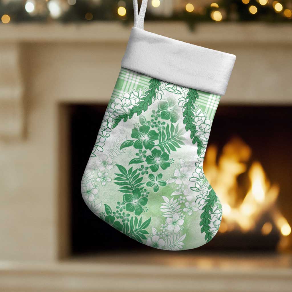Aloha Hawaii Palaka Christmas Stocking Green Plumeria Lei - Polynesian Pride