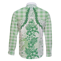 Aloha Hawaii Palaka Family Matching Long Sleeve Bodycon Dress and Hawaiian Shirt Green Plumeria Lei - Polynesian Pride
