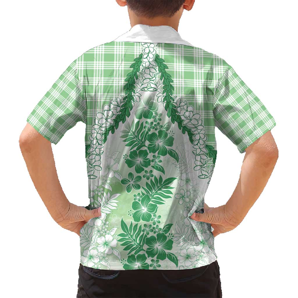 Aloha Hawaii Palaka Family Matching Off Shoulder Maxi Dress and Hawaiian Shirt Green Plumeria Lei - Polynesian Pride