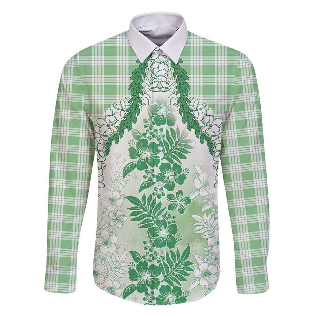 Aloha Hawaii Palaka Family Matching Off Shoulder Maxi Dress and Hawaiian Shirt Green Plumeria Lei - Polynesian Pride