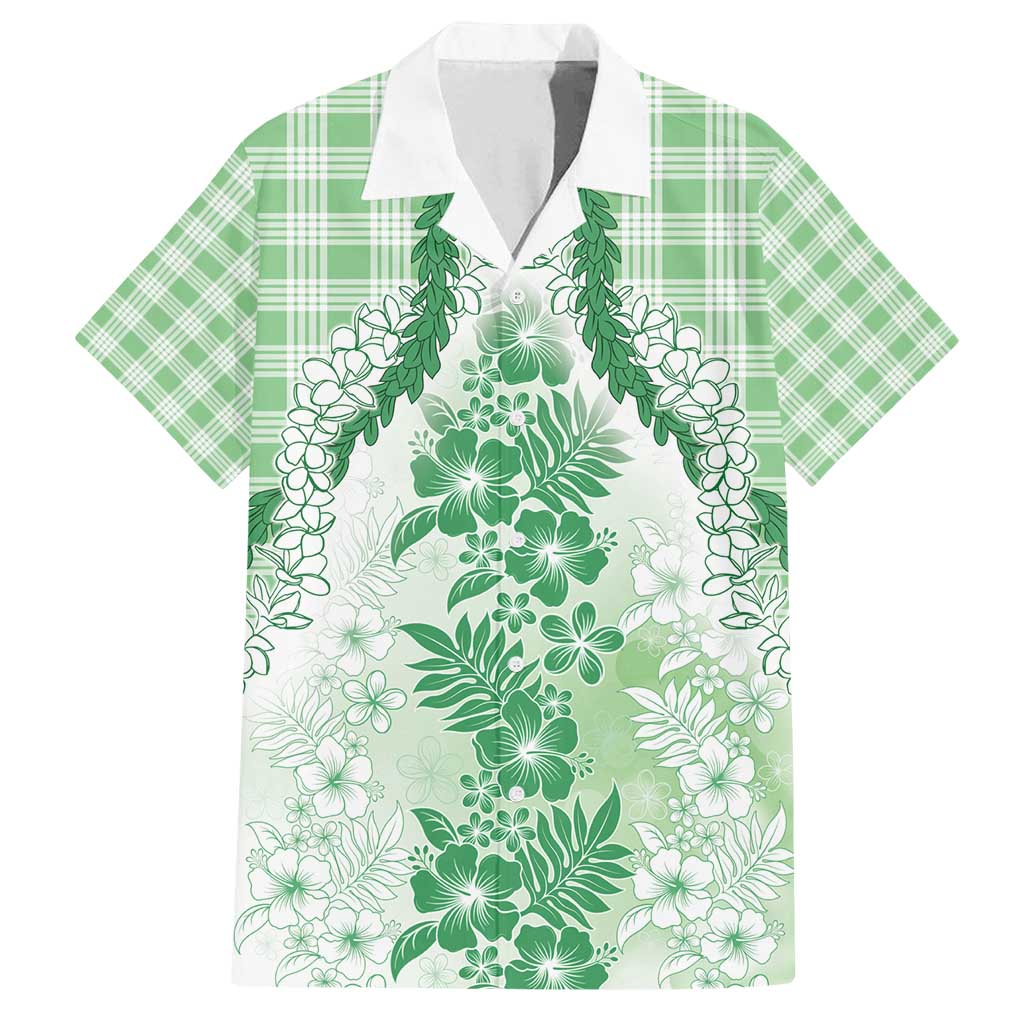 Aloha Hawaii Palaka Family Matching Puletasi and Hawaiian Shirt Green Plumeria Lei - Polynesian Pride