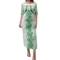 Aloha Hawaii Palaka Family Matching Puletasi and Hawaiian Shirt Green Plumeria Lei - Polynesian Pride