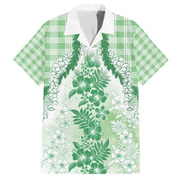 Aloha Hawaii Palaka Family Matching Tank Maxi Dress and Hawaiian Shirt Green Plumeria Lei - Polynesian Pride