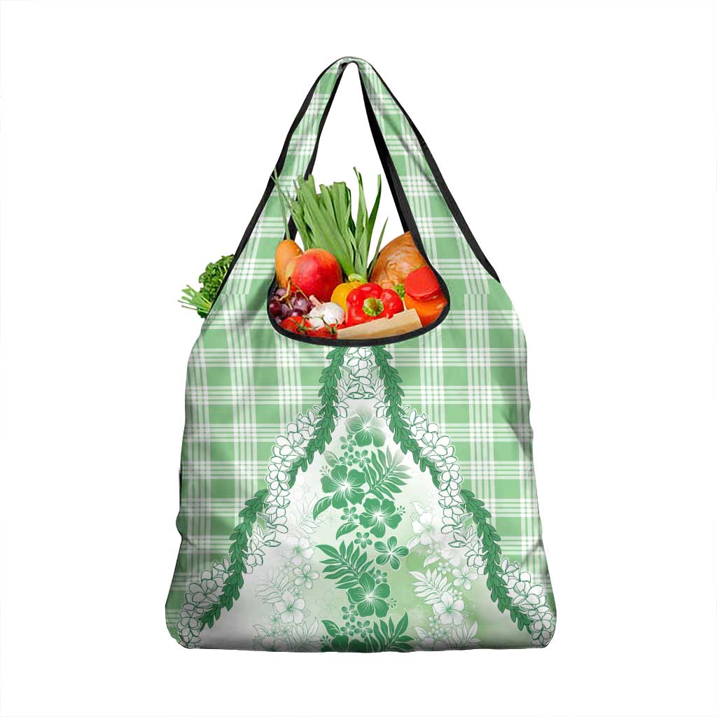 Aloha Hawaii Palaka Grocery Bag Green Plumeria Lei - Polynesian Pride