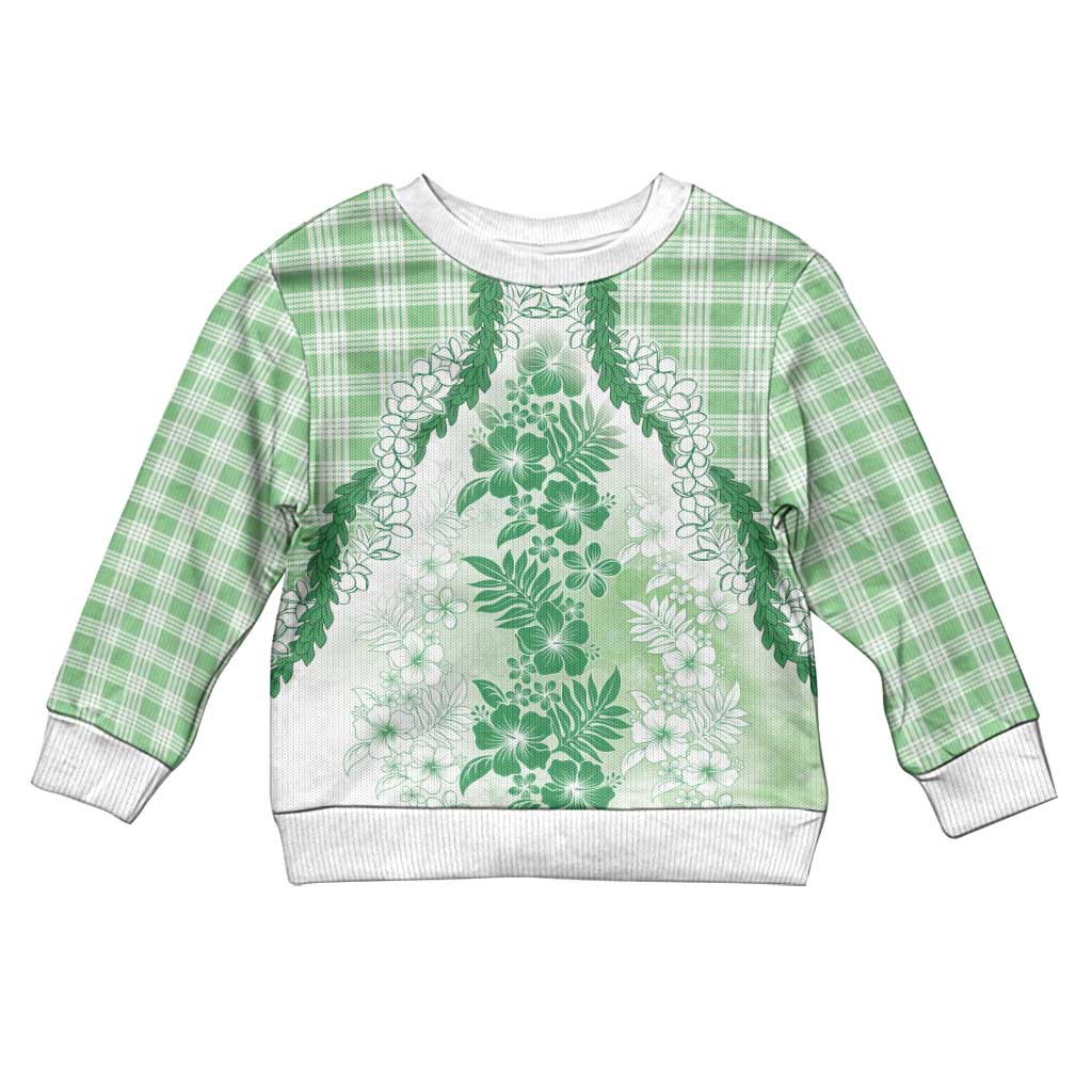 Aloha Hawaii Palaka Kid Ugly Christmas Sweater Green Plumeria Lei - Polynesian Pride