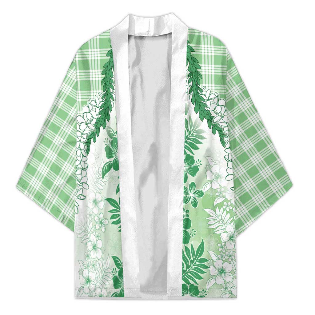 Aloha Hawaii Palaka Kimono Green Plumeria Lei - Polynesian Pride