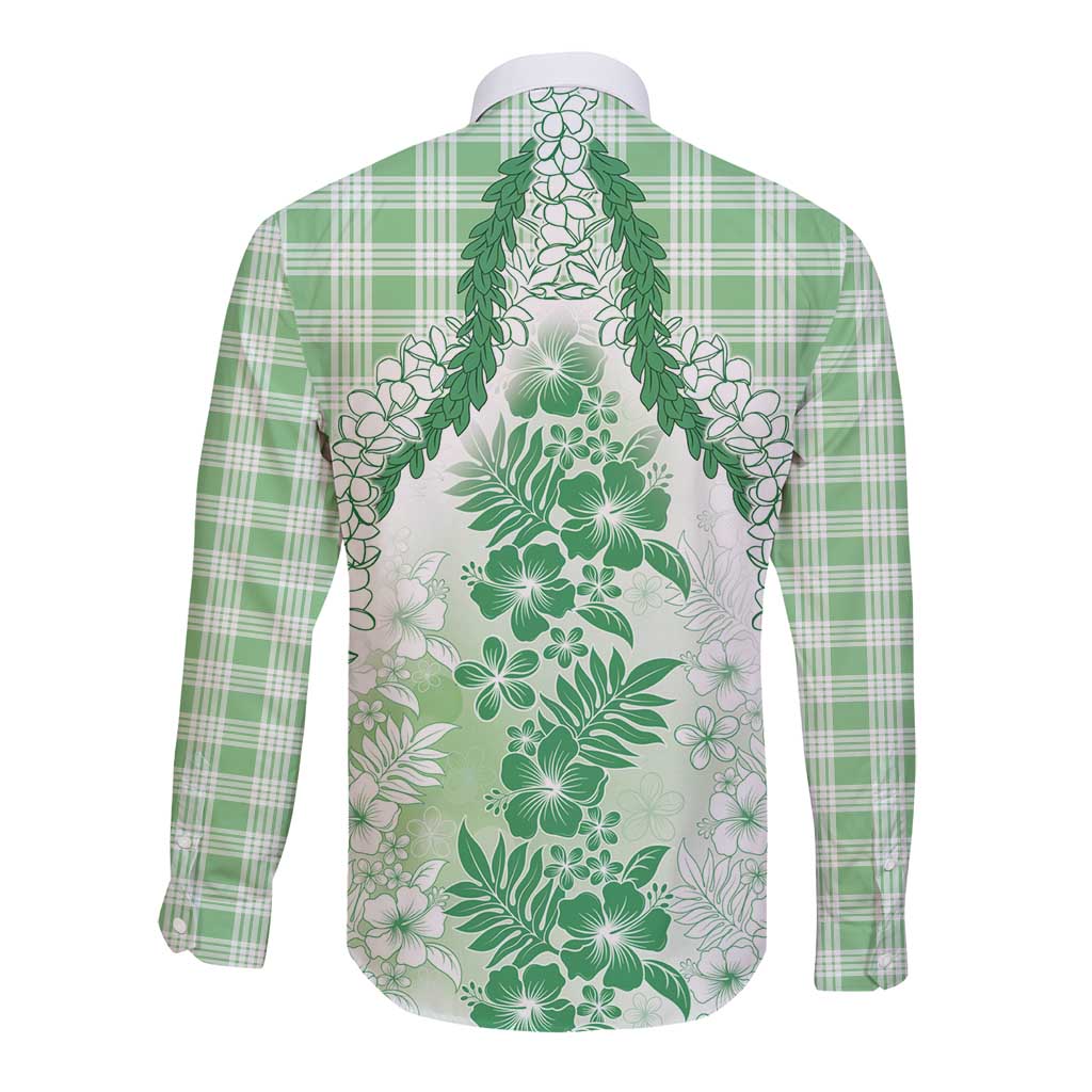 Aloha Hawaii Palaka Long Sleeve Button Shirt Green Plumeria Lei - Polynesian Pride