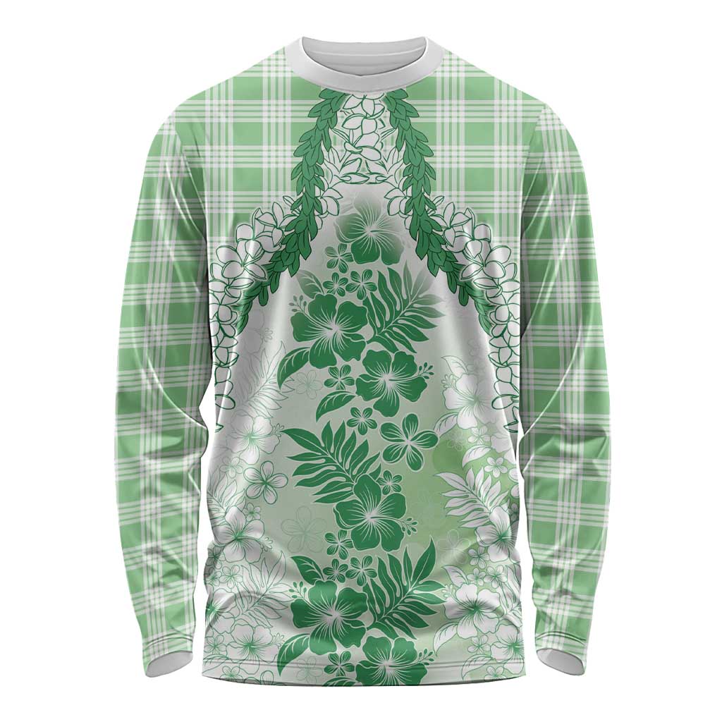 Aloha Hawaii Palaka Long Sleeve Shirt Green Plumeria Lei - Polynesian Pride