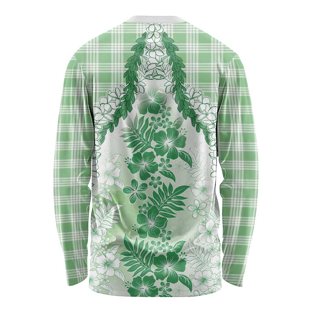 Aloha Hawaii Palaka Long Sleeve Shirt Green Plumeria Lei - Polynesian Pride