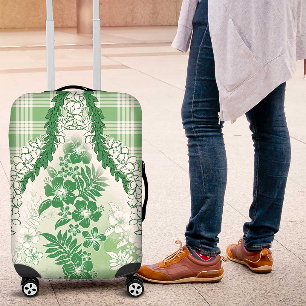 Aloha Hawaii Palaka Luggage Cover Green Plumeria Lei - Polynesian Pride