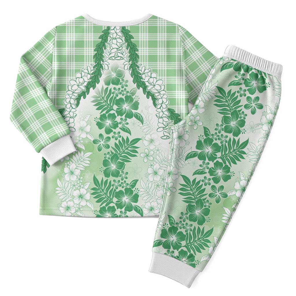 Aloha Hawaii Palaka Christmas Pajama Set Green Plumeria Lei - Polynesian Pride