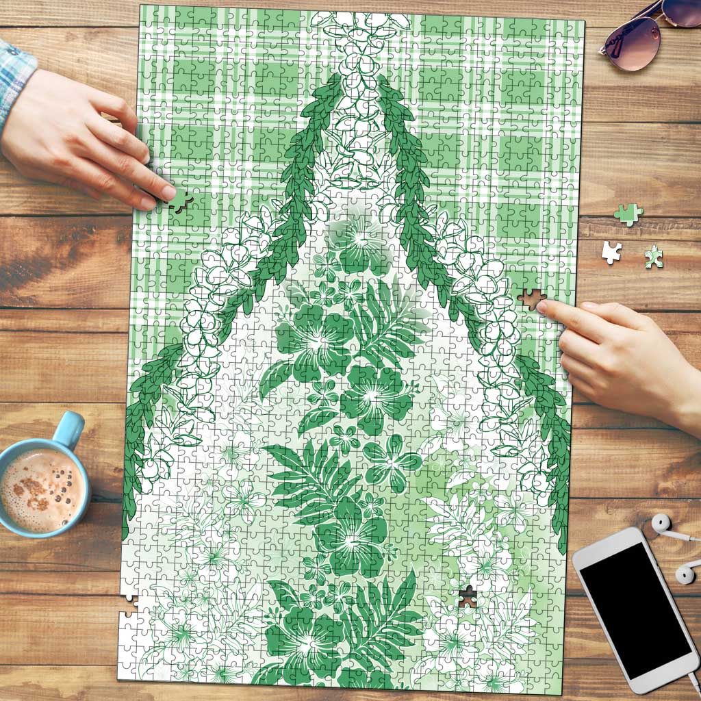 Aloha Hawaii Palaka Puzzle Green Plumeria Lei - Polynesian Pride