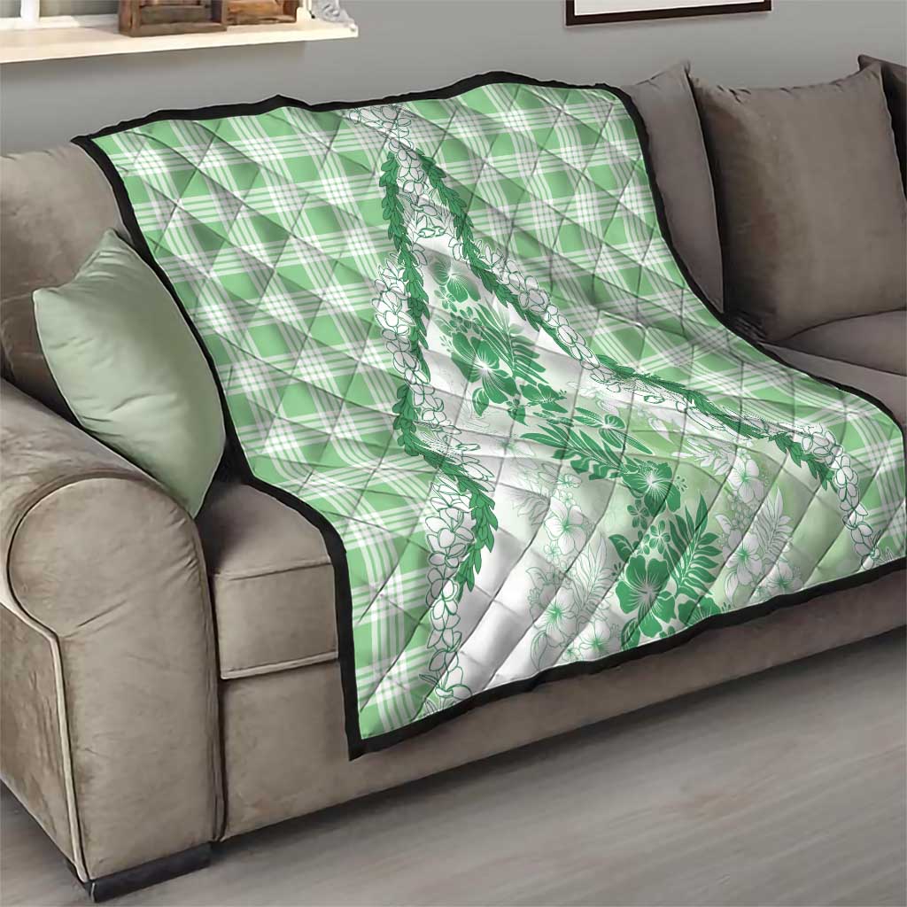 Aloha Hawaii Palaka Quilt Green Plumeria Lei - Polynesian Pride