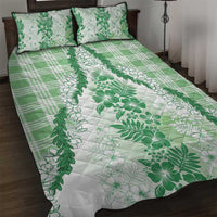 Aloha Hawaii Palaka Quilt Bed Set Green Plumeria Lei - Polynesian Pride