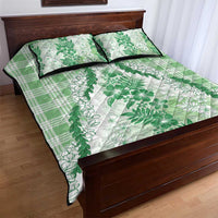 Aloha Hawaii Palaka Quilt Bed Set Green Plumeria Lei - Polynesian Pride