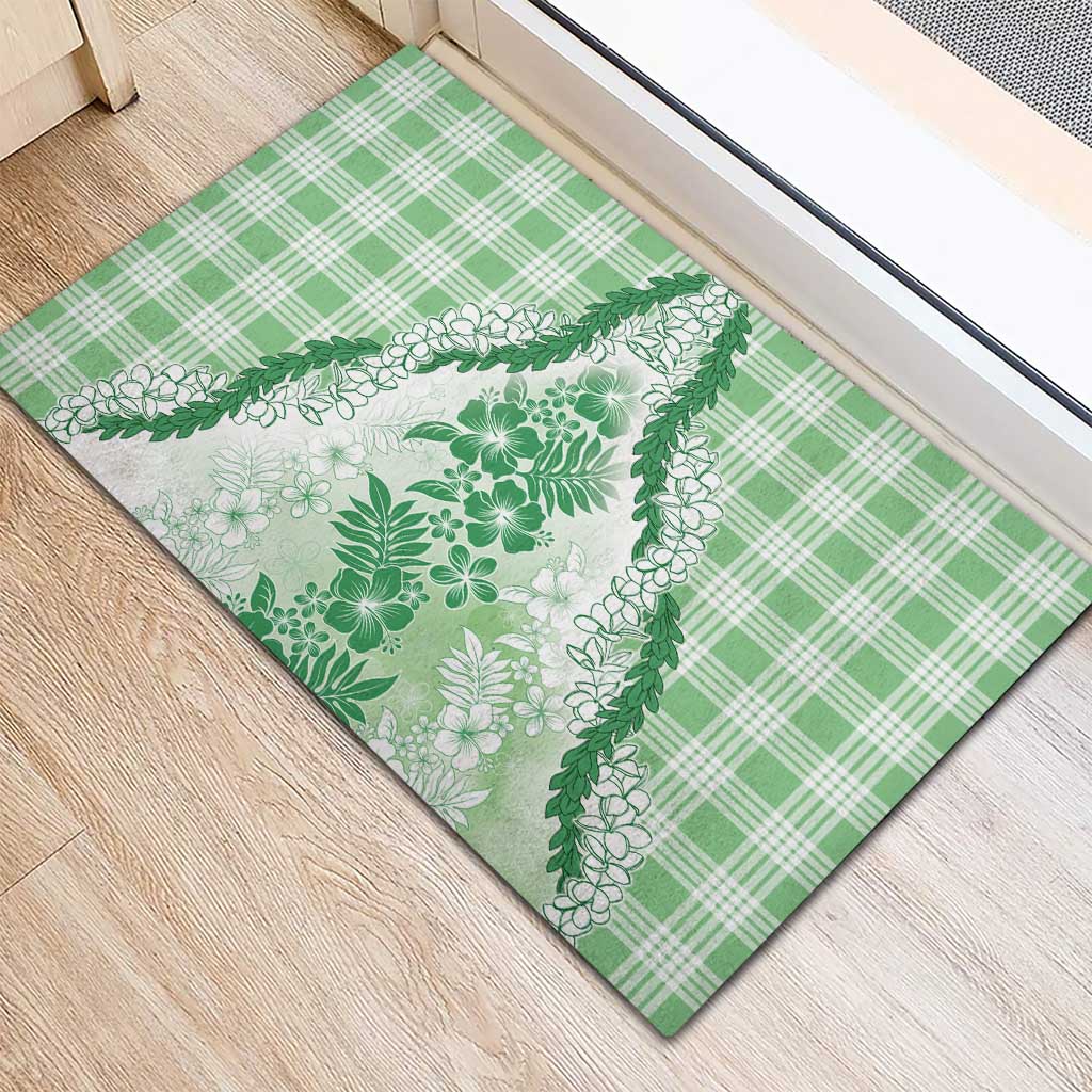 Aloha Hawaii Palaka Rubber Doormat Green Plumeria Lei - Polynesian Pride