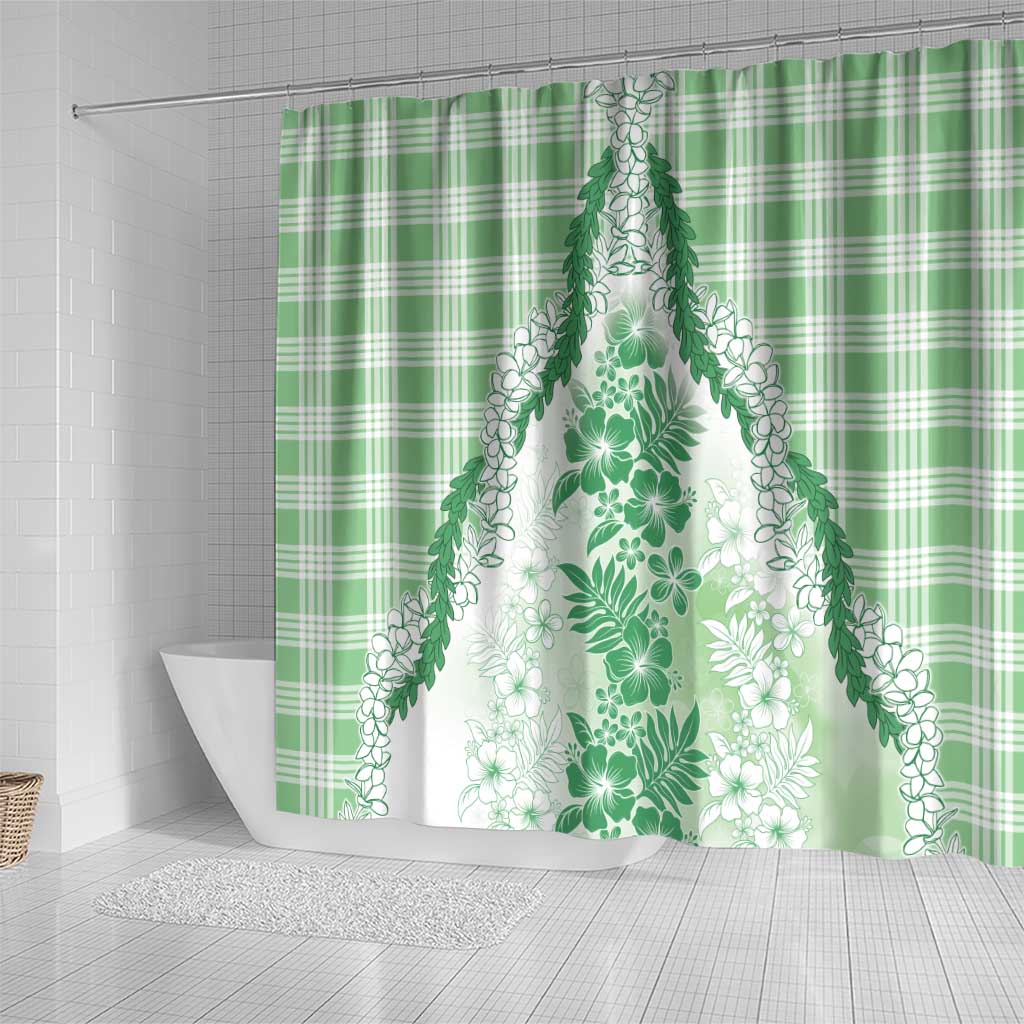 Aloha Hawaii Palaka Shower Curtain Green Plumeria Lei - Polynesian Pride