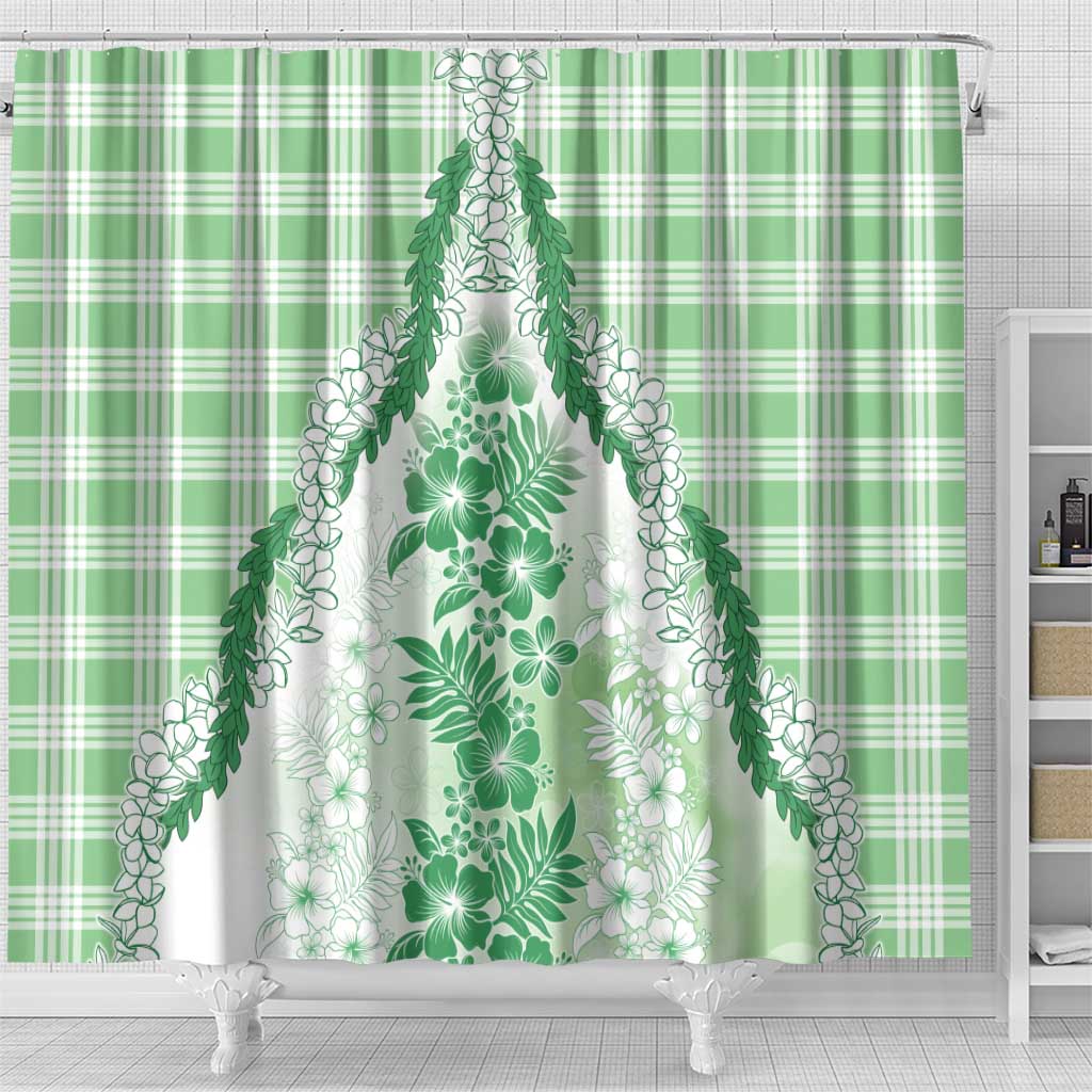 Aloha Hawaii Palaka Shower Curtain Green Plumeria Lei - Polynesian Pride