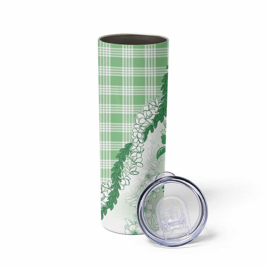 Aloha Hawaii Palaka Skinny Tumbler Green Plumeria Lei - Polynesian Pride
