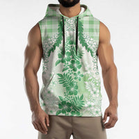 Aloha Hawaii Palaka Sleeveless Hoodie Green Plumeria Lei - Polynesian Pride