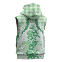 Aloha Hawaii Palaka Sleeveless Zip Hoodie Green Plumeria Lei LT05