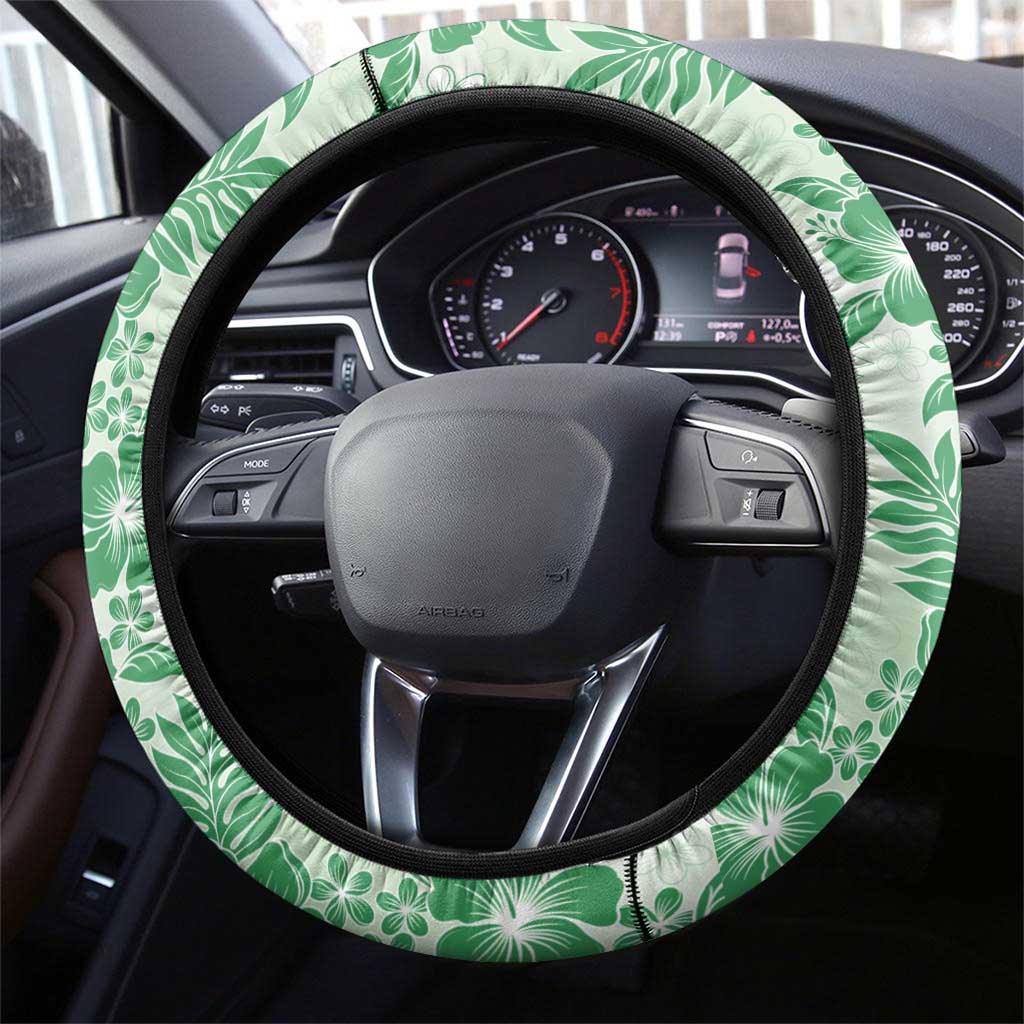 Aloha Hawaii Palaka Steering Wheel Cover Green Plumeria Lei - Polynesian Pride