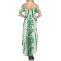 Aloha Hawaii Palaka Summer Maxi Dress Green Plumeria Lei - Polynesian Pride