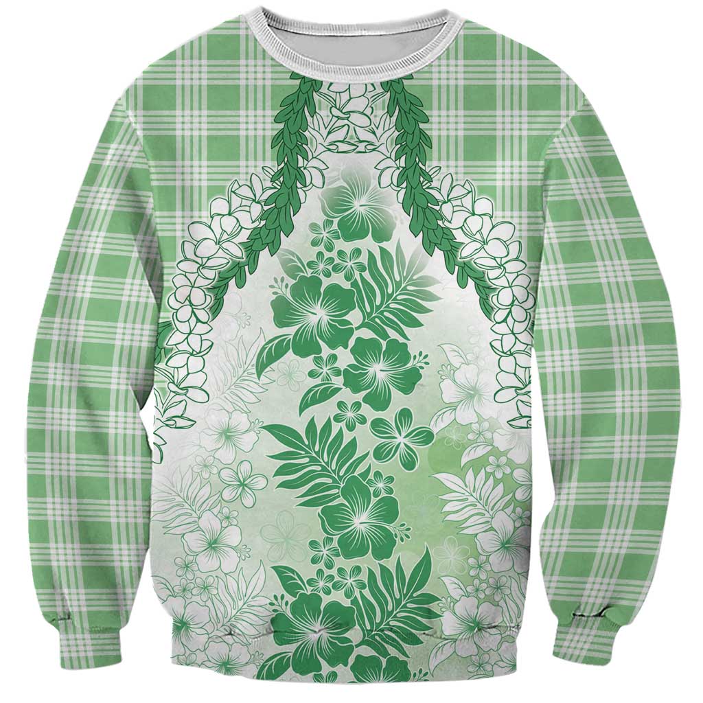 Aloha Hawaii Palaka Sweatshirt Green Plumeria Lei - Polynesian Pride