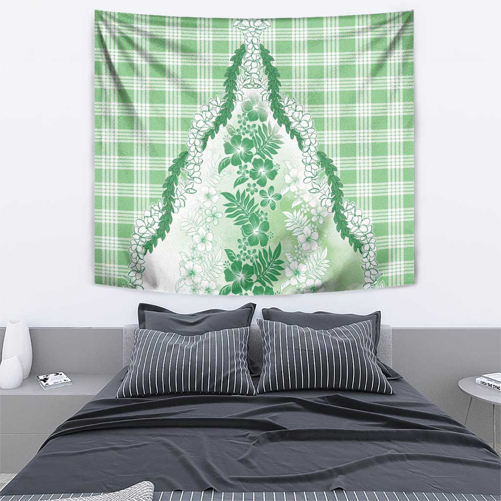 Aloha Hawaii Palaka Tapestry Green Plumeria Lei - Polynesian Pride