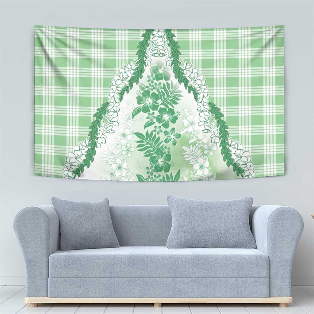 Aloha Hawaii Palaka Tapestry Green Plumeria Lei - Polynesian Pride