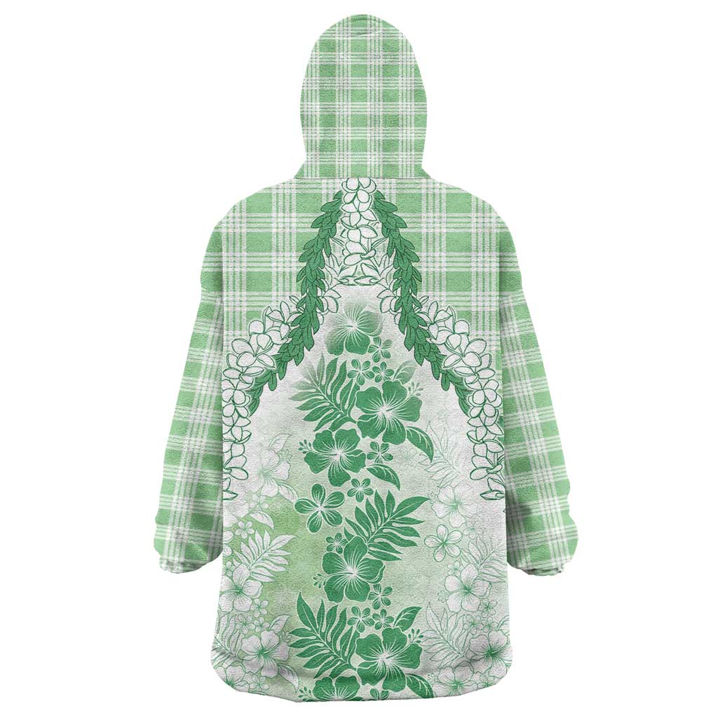 Aloha Hawaii Palaka Wearable Blanket Hoodie Green Plumeria Lei - Polynesian Pride