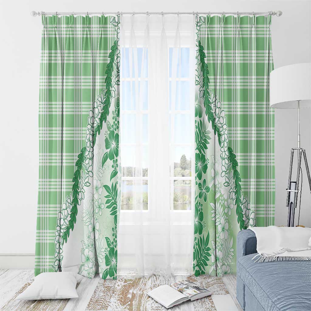 Aloha Hawaii Palaka Window Curtain Green Plumeria Lei - Polynesian Pride