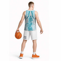 Aloha Hawaii Palaka Basketball Jersey Blue Plumeria Lei - Polynesian Pride