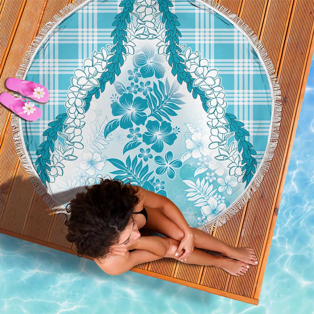 Aloha Hawaii Palaka Beach Blanket Blue Plumeria Lei - Polynesian Pride