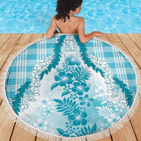 Aloha Hawaii Palaka Beach Blanket Blue Plumeria Lei - Polynesian Pride