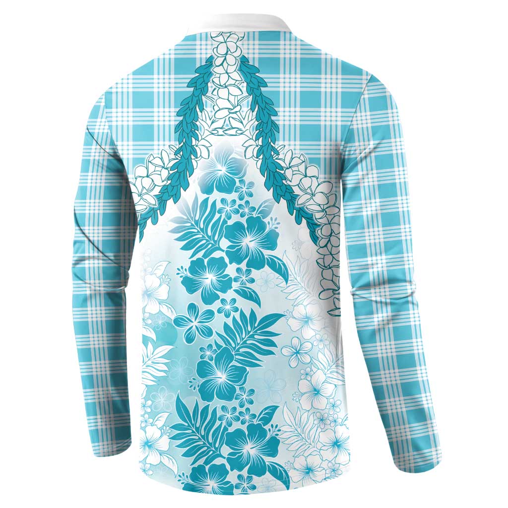 Aloha Hawaii Palaka Button Sweatshirt Blue Plumeria Lei - Polynesian Pride