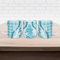 Aloha Hawaii Palaka Ceramic Mug Blue Plumeria Lei - Polynesian Pride