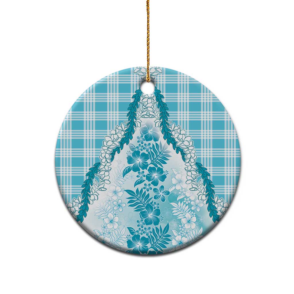 Aloha Hawaii Palaka Ceramic Ornament Blue Plumeria Lei - Polynesian Pride