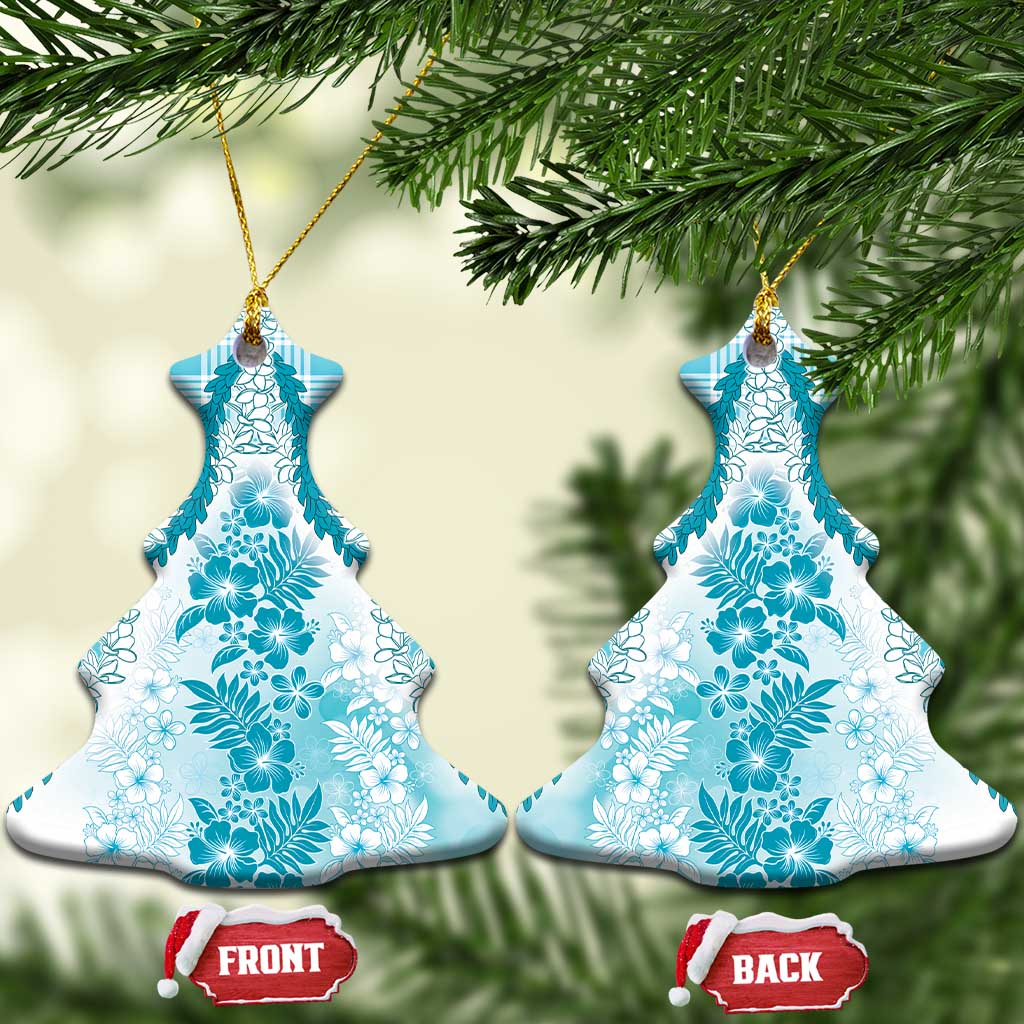 Aloha Hawaii Palaka Ceramic Ornament Blue Plumeria Lei - Polynesian Pride